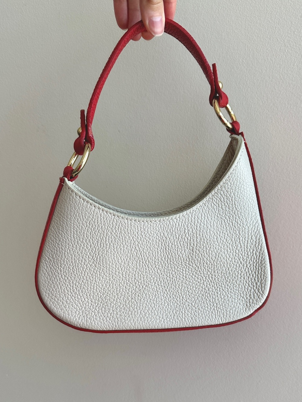 Micro Italian Leather Handbag / Crossbody Bag, Red/White, Mini Halfmoon